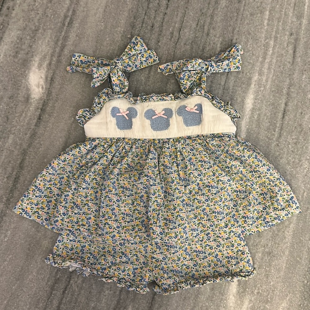 Cecil & Lou - Blue Floral Smocked Mouse Ears Short Set (18 mons)